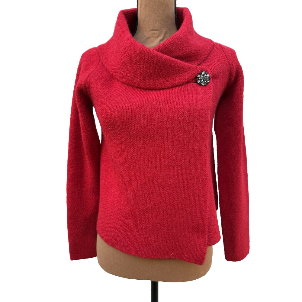 Adrienne Vittadini Red Wool Blend Faux Jewel Button Cardigan/Wrap Sweater Sz XS‎